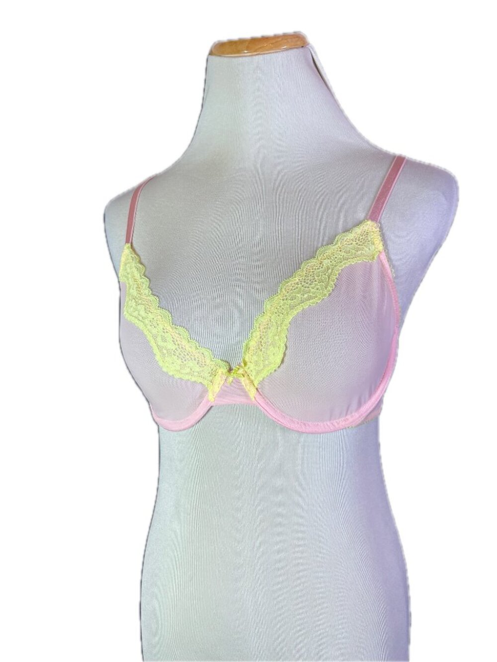 Tease by Victoria's Secret Size 34C Sheer Pink Mesh Bra Unlined Demi